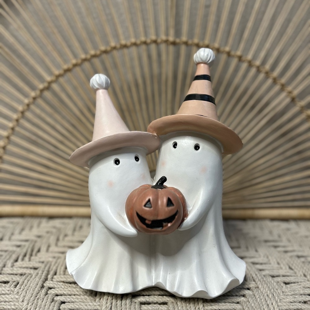 Charming Halloween Ghost Figurine with Pumpkin